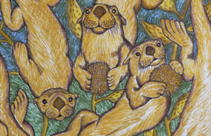 Colored playful otters